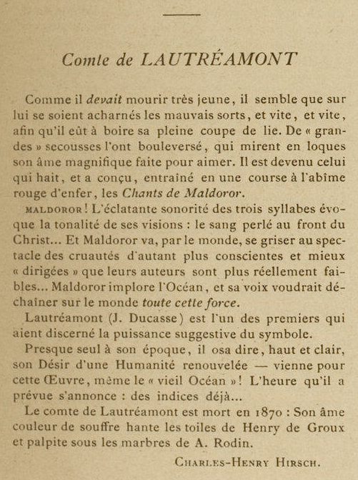 LAUTREAMONT PORTRAITS PROCHAIN SIECLE