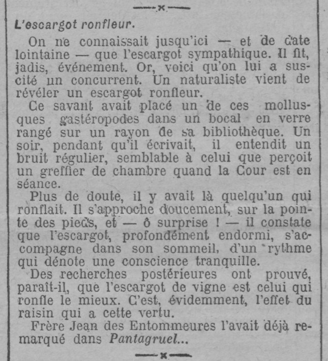 GIL BLAS ESCARGOT RONFLEUR 29:1:08