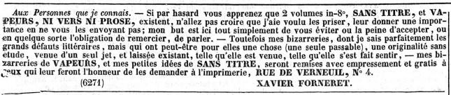 FORNERET ANNONCE JOURNAL DES EBATS 1838