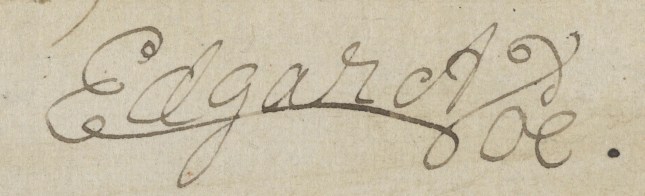 MA 644.2, Poe, Edgar Allan, 1809-1849.  Promissory note signed : New York, 1849 Feb. 3., p. 1 detail of signature