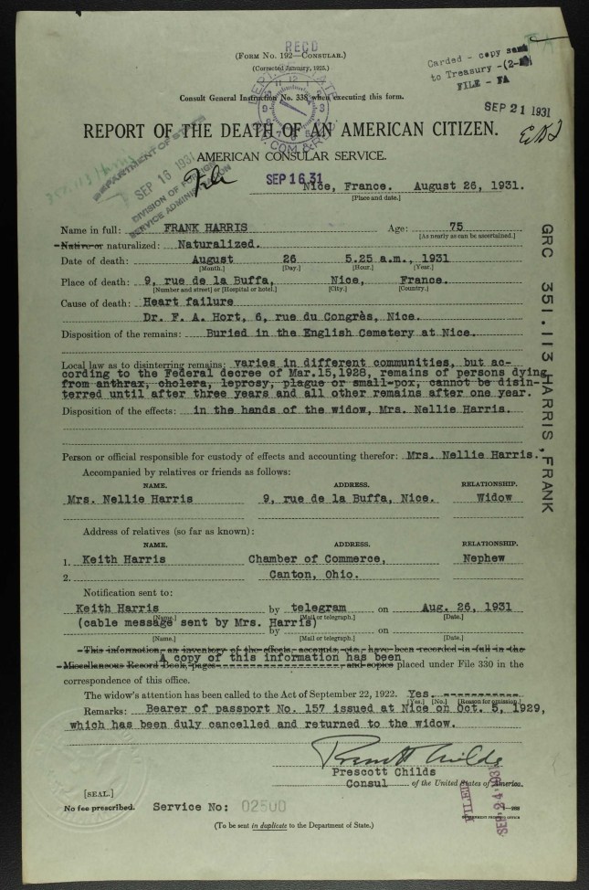 CERTIFICAT DECES HARRIS