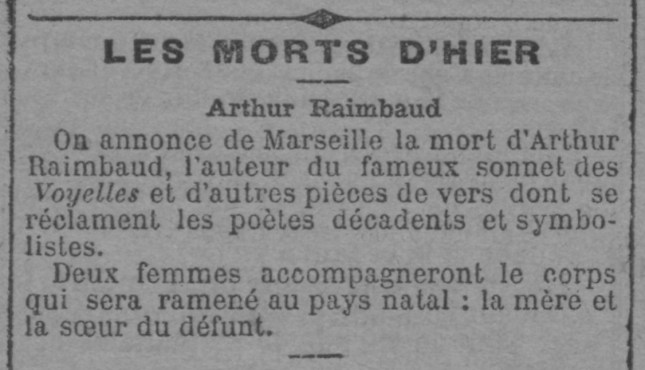 MORT RIMBAUD RAIMBAUD