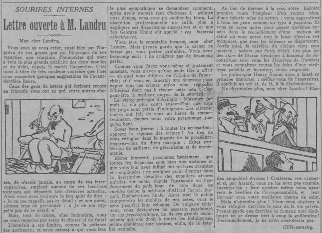 LETTRE A LANDRU